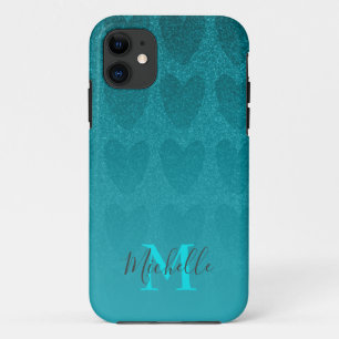Capa Para iPhone 11 Girly Glitter Turquouise corações Case-Mate iPho