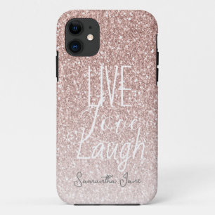 Capa Para iPhone 11 Girly Pink Glitter Live Love Laugh Motivational