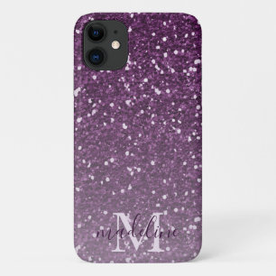 Capa Para iPhone 11 Girly Plum Glitter Nome Monograma iPhone 11