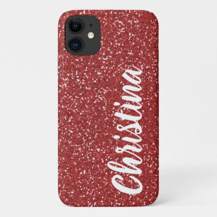 Capa Para iPhone 11 Girly Red Glitter Name Personalizado