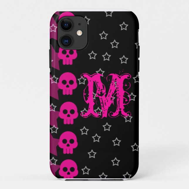 Capa Para iPhone 11 Girly Skull EMO Punk Rocker Monograma IPHONE 5 Cas (Verso)