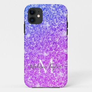 Capa Para iPhone 11 Giry Purple e Pink Glitter Monographic Name