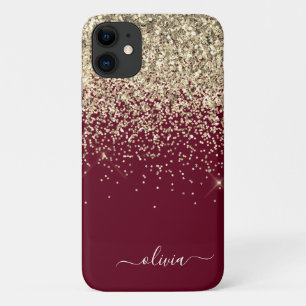 Capa Para iPhone 11 Glam Monograma da Rapariga Glitter Dourada da Borg