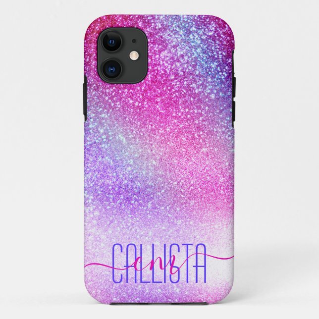 Capa Para iPhone 11 Glitter da Nebulosa Púrpura Majestosa Rosa (Verso)