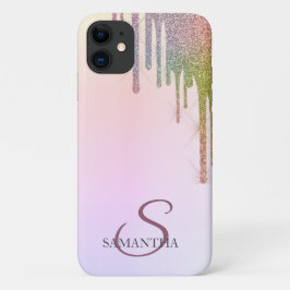 Capa Para iPhone 11 Glitter Degradê com Gotas de Arco-íris Resplandece