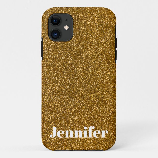 Capa Para iPhone 11 Glitter Dourado Menino Personalizado (Verso)