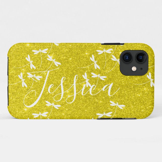 Capa Para iPhone 11 Glitter e libélulas iP personalizado Case-Mate (Verso (horizontal))