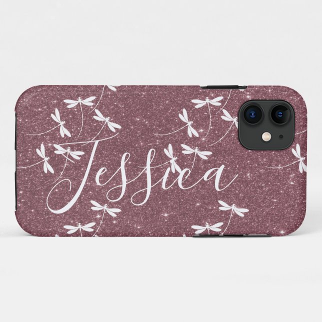 Capa Para iPhone 11 Glitter e libélulas personalizadas (Verso (horizontal))