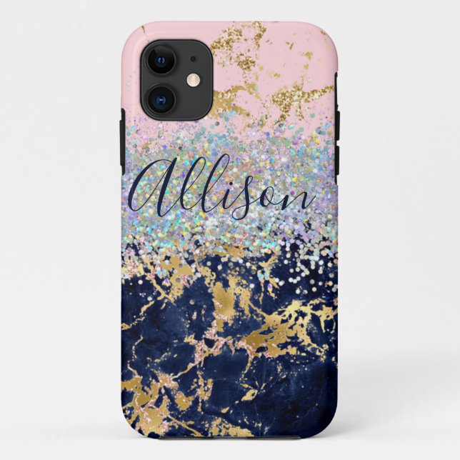 Capa Para iPhone 11 Glitter e mármore personalizados (Verso)
