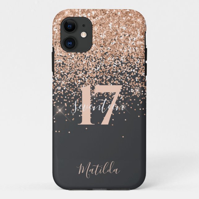 Capa Para iPhone 11 Glitter feminino brilha moderno aniversário Case-M (Verso)