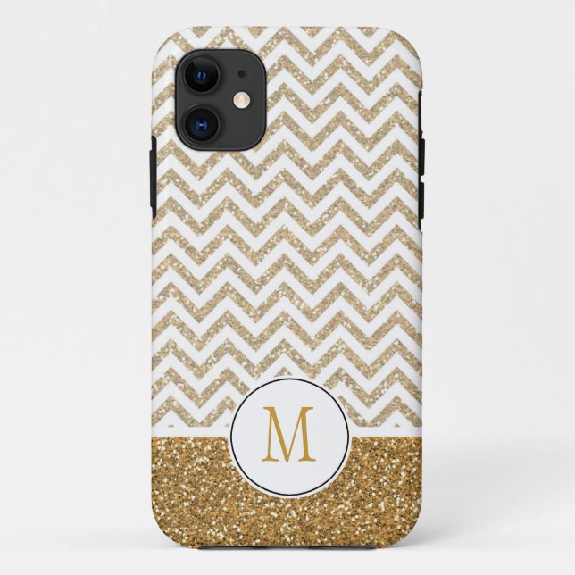 Capa Para iPhone 11 Glitter Glitter Chevron Dourado Glam Faux (Verso)