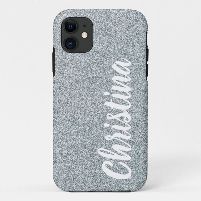 Capa Para iPhone 11 Glitter Name Personalizado Case-Mate Girly Silver (Verso)