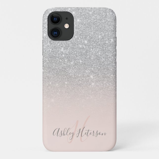 Capa Para iPhone 11 Glitter ombre glitter-prateado monograma (Verso)