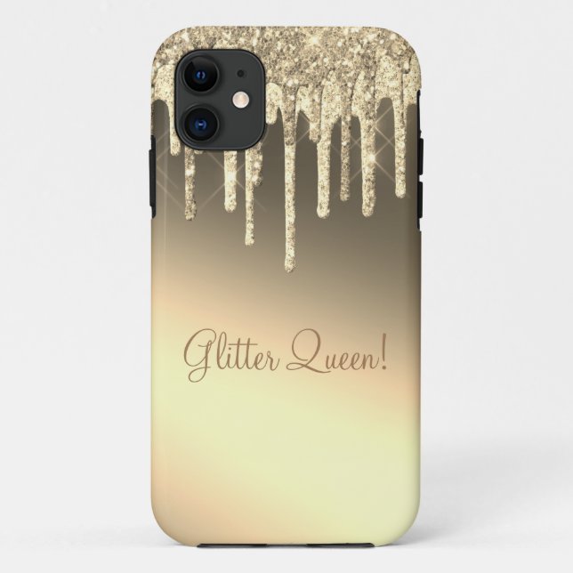 Capa Para iPhone 11 Glitter Queen Dourado Sparkle Bling Glam (Verso)
