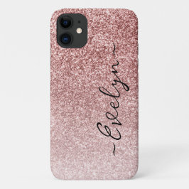 Capa Para iPhone 11 Glitter rosa de tendência personalizada