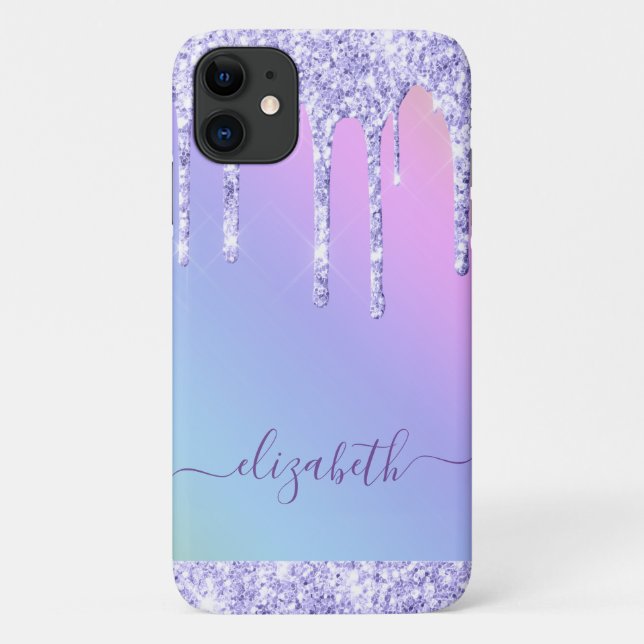 Capa Para iPhone 11 Glitter Roxo - Arco-Íris Personalizado (Verso)