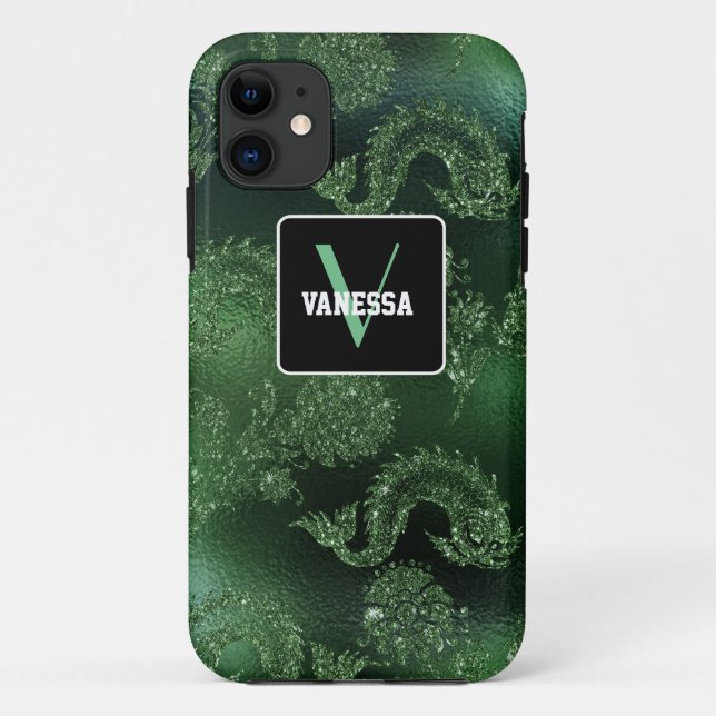 Capa Para iPhone 11 Glitter Verde de Sereia - Personalize seu (Verso)