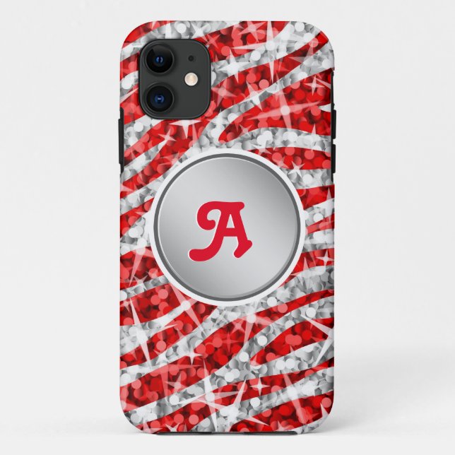 Capa Para iPhone 11 Glitz Zebra Red monograma iPhone "prata" (Verso)