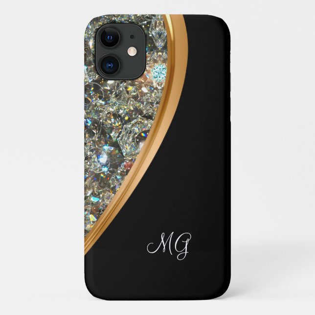 Capa Para iPhone 11 Glitzy Clássico - Mulheres a Bling Monograma (Verso)