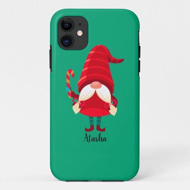 Capa Para iPhone 11 Gnomo Natal Segurando Uma Canela De Doces (Verso)