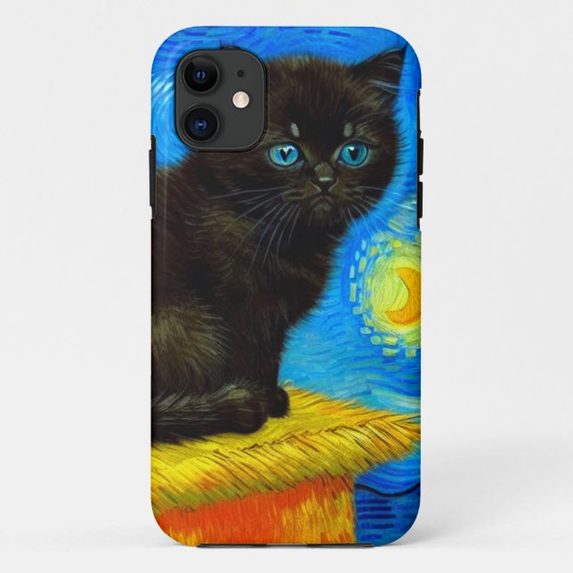 Capa Para iPhone 11 Gogh Style Starry Night Cat (Verso)