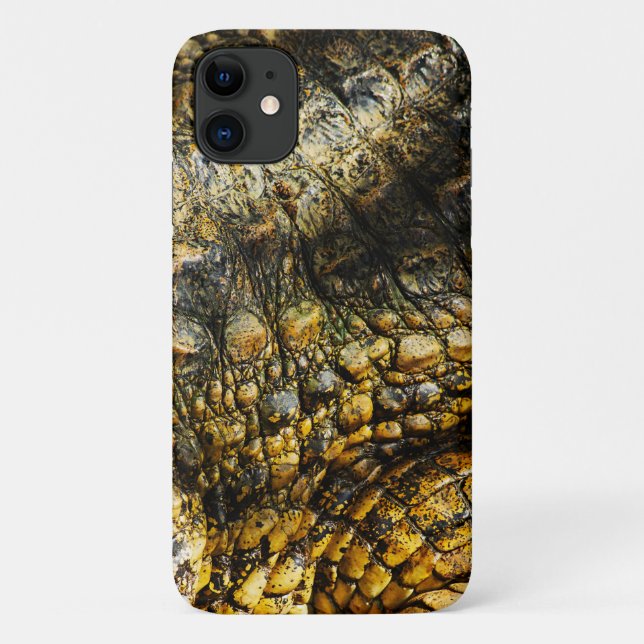 Capa Para iPhone 11 Golden Crocodile Skin Texture Close Up (Verso)