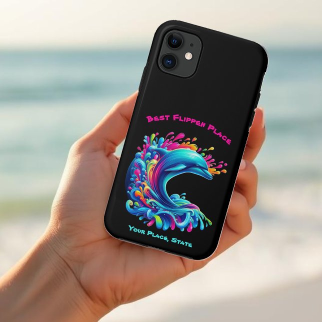 Capa Para iPhone 11 Golfinho Colorido (Dolphin-Colorful Dolphin-Phone Case-Black)