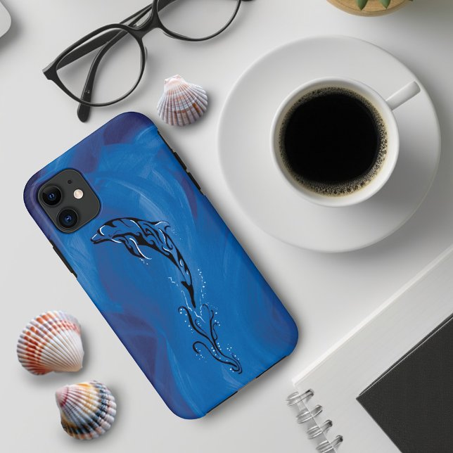 Capa Para iPhone 11 Golfinho Tribal Azul (Criador carregado)