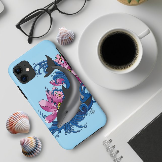 Capa Para iPhone 11 Golfinhos Flores de Lotus Cerejeiros (Criador carregado)