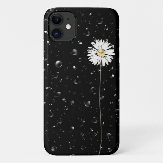 Capa Para iPhone 11 gotas de chuva em margarida branca (Verso)