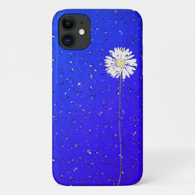 Capa Para iPhone 11 gotas de chuva na margarida branca (Verso)