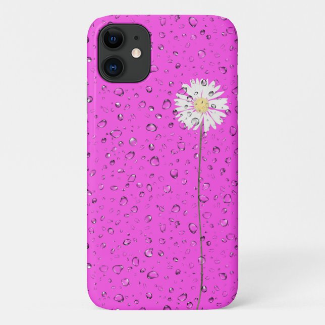 Capa Para iPhone 11 gotas de chuva na margarida branca (Verso)