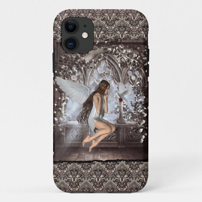 Capa Para iPhone 11 Gothic Angel e sua pomba (Verso)