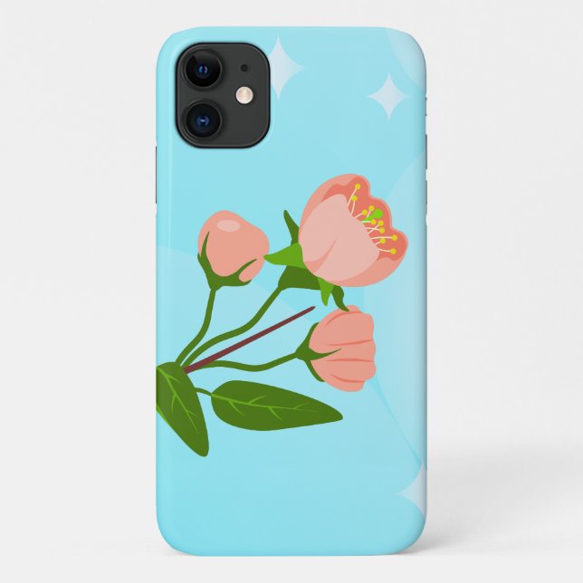 Capa Para iPhone 11 Gradação do céu azul com ramificação primavera flo (Verso)