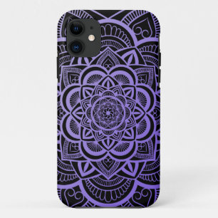 Capa Para iPhone 11 Gradação Floral Geométrica de Mandala Lavanda Roxo