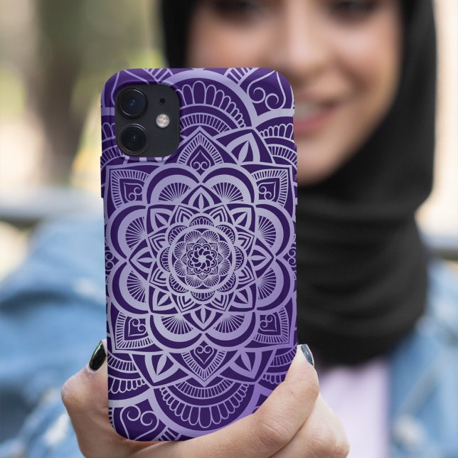 Capa Para iPhone 11 Gradação Floral Geométrica de Mandala Lavanda Roxo (Criador carregado)