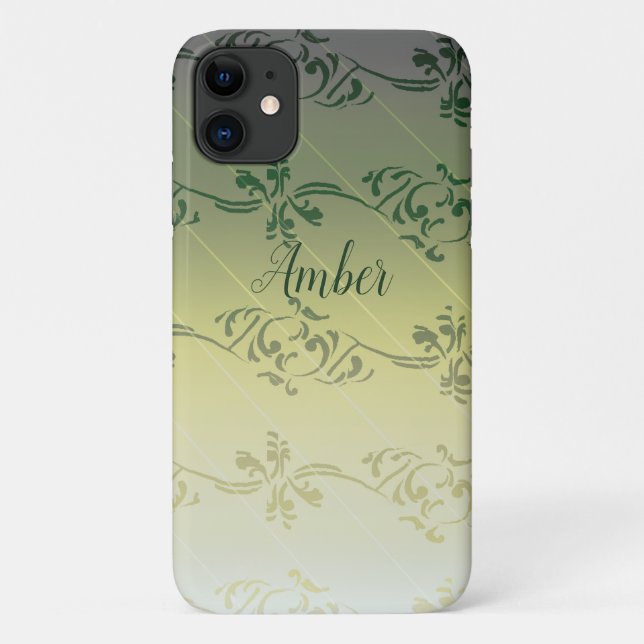 Capa Para iPhone 11 Gradiente Amarelo Cinza Folha Padrão Personalizado (Verso)