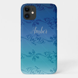 Capa Para iPhone 11 Gradiente Azul Folha Padrão Personalizado