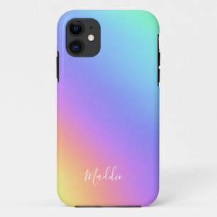Capa Para iPhone 11 gradiente brilhante do arco-íris, feminino, perso