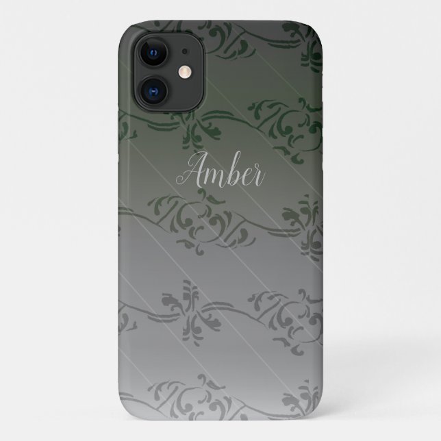 Capa Para iPhone 11 Gradiente Cinza Padrão Folha Personalizado (Verso)