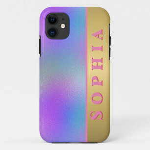 Capa Para iPhone 11 Gradiente de Cor Verde e Azul Rosa Personalizado