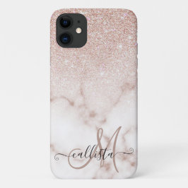 Capa Para iPhone 11 Gradiente de mármore branco brilhante Rosa, Dourad