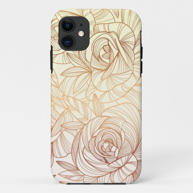 Capa Para iPhone 11 gradiente ouro linear floral (Verso)