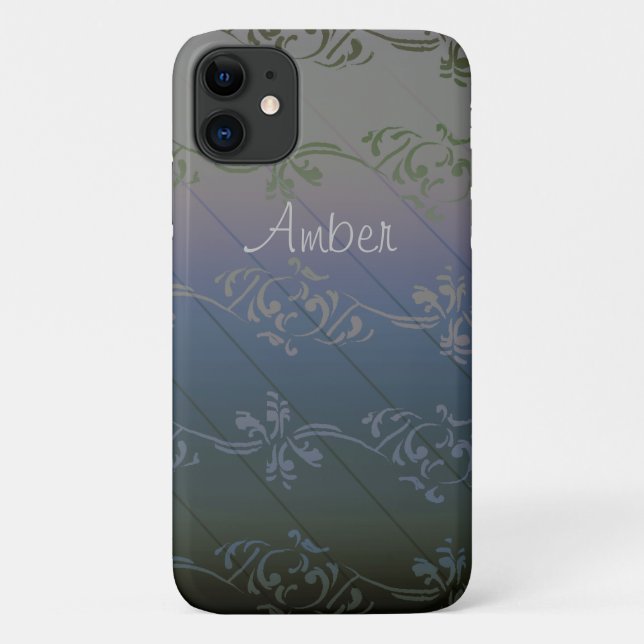 Capa Para iPhone 11 Gradiente Prateado Cinza Padrão Folha Personalizad (Verso)