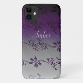 Capa Para iPhone 11 Gradiente Roxo Cinza Folha Padrão Personalizado