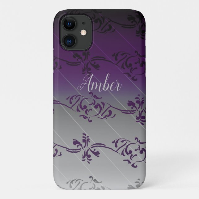 Capa Para iPhone 11 Gradiente Roxo Cinza Folha Padrão Personalizado (Verso)