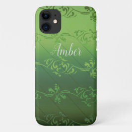 Capa Para iPhone 11 Gradiente Verde Padrão de Folha Personalizado
