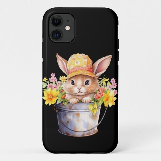 Capa Para iPhone 11 Gráfico De Coelho Para Primaveras Floral Para Rapa (Verso)