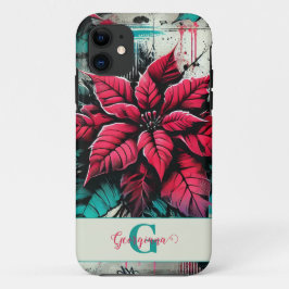 Capa Para iPhone 11 Grafite Grungy Poinsettia Floral Personalizado