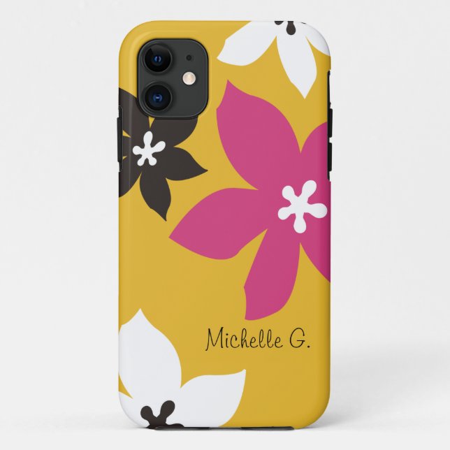 Capa Para iPhone 11 Grande impressão de flor moderna personalizada ros (Verso)